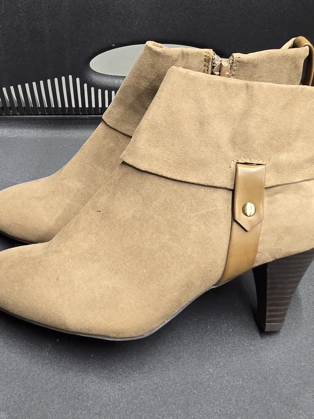 Women's Tan Suede Ankle Boots with Stacked Heel NWOT